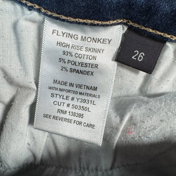 Flying Monkey Jeans Womens 26 Blue Skinny Mid Rise Dark Wash Stretch Distressed - Picture 4 of 11